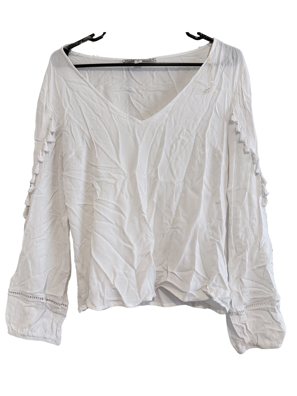 Gypsies & Moondust White V-Neck Ladder-Sleeve Tunic